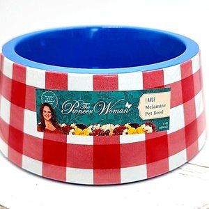 Pioneer Woman Red Checked Large Melamine 37 Oz Pet Bowl NWT